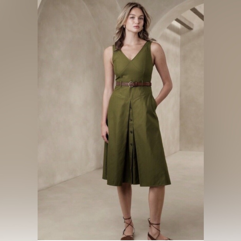 Banana Republic Factory Drop-Waist Midi Dress 12T in Mangrove Tree Green